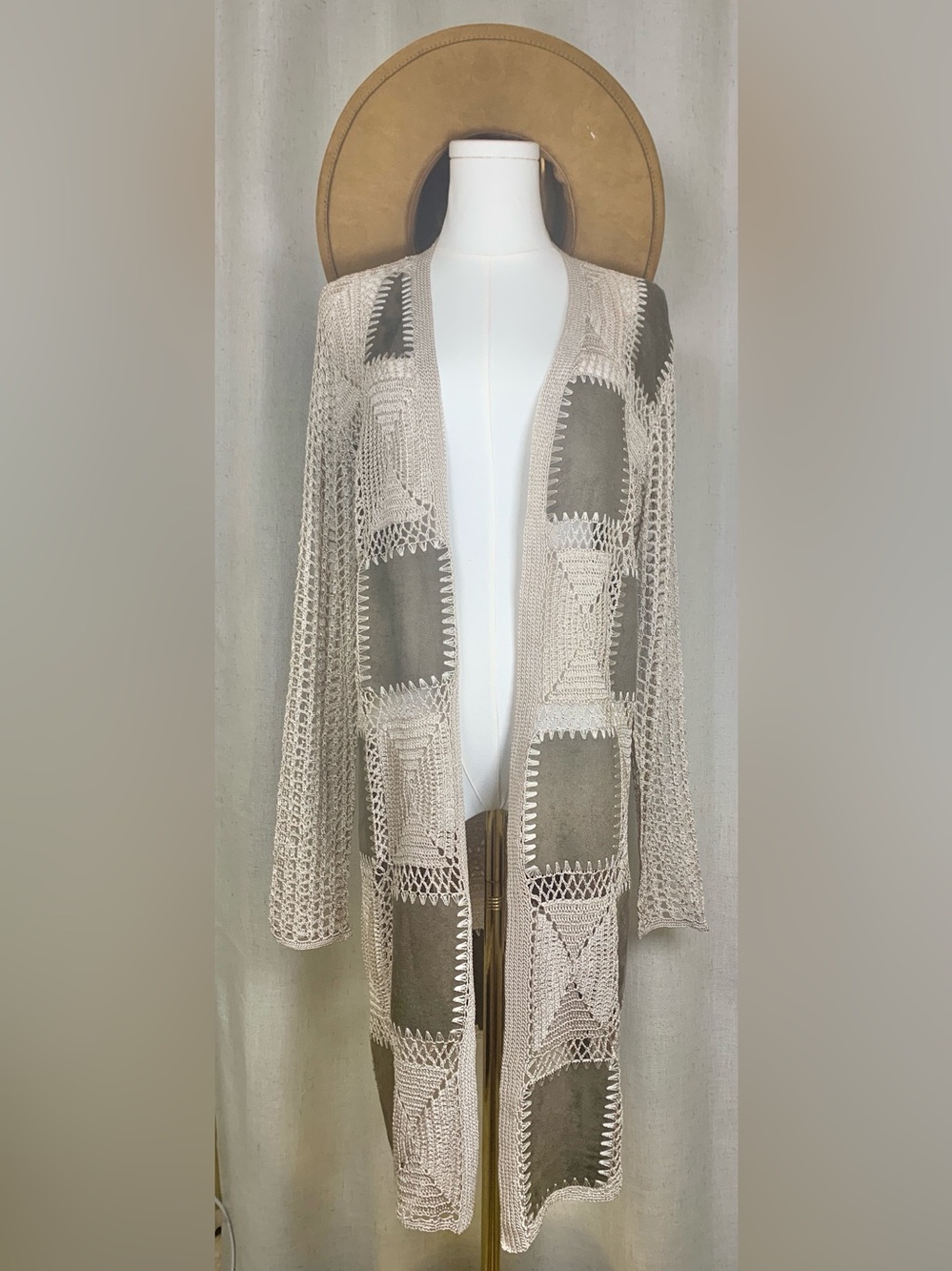 Chico’s Faux Suede Crochet Kimono Boho Western Duster